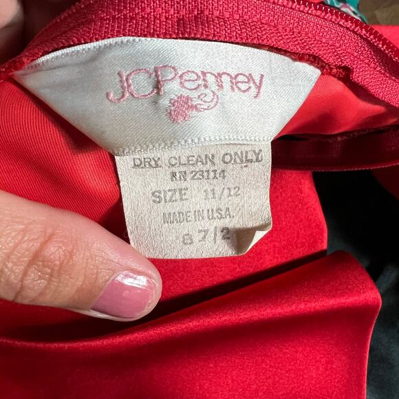 Vintage JCPenney Red Peplum Top Rhinestone Bow Detail Size 11 12 - Picture 10 of 16